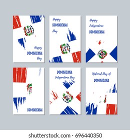 Dominicana Patriotic Cards for National Day. Expressive Brush Stroke in Flag Colors on white card background. Vector Greeting Card.