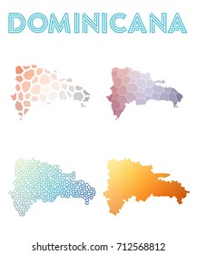 Dominicana polygonal map. Mosaic style maps collection. Bright abstract tessellation, geometric, low poly, modern design. Dominicana polygonal maps for infographics or presentation.