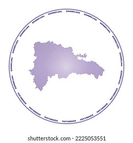 Dominicana round logo. Digital style shape of Dominicana in dotted circle with country name. Tech icon of the country with gradiented dots. Astonishing vector illustration.