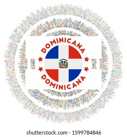 Dominicana symbol. Radiant country flag with colorful rays. Shiny sunburst with Dominicana flag. Powerful vector illustration.