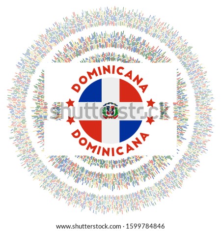 Dominicana symbol. Radiant country flag with colorful rays. Shiny sunburst with Dominicana flag. Powerful vector illustration.