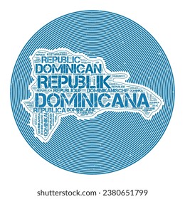 Dominicana Vector Image. Country round logo design. Dominicana poster in circular arcs and wordcloud style. Neat vector illustration.