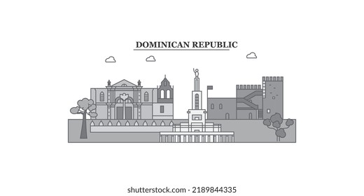 Ilustración vectorial aislada en el horizonte de la ciudad de República Dominicana, iconos