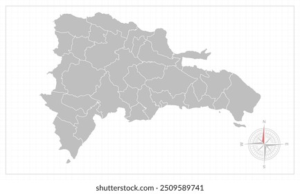 Mapa de República Dominicana com estilo cinza e elemento compas.