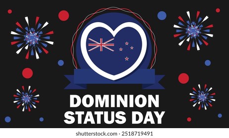 Dominion Status Day vector banner design with geometric shapes and vibrant colors on a horizontal background.