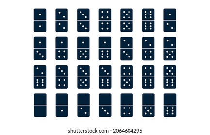 Domino black icon set. Strategy game, gambling. Vector illustration