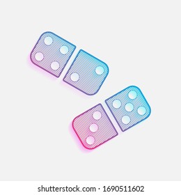 Domino, board game. Colored logo with diagonal lines and blue-red gradient. Neon graphic, light effect