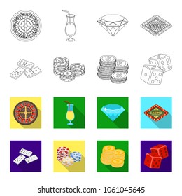Domino bones, stack of chips, a pile of mont, playing blocks. Casino and gambling set collection icons in outline,flet style vector symbol stock illustration web.