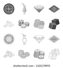 Domino bones, stack of chips, a pile of mont, playing blocks. Casino and gambling set collection icons in outline,monochrome style vector symbol stock illustration web.
