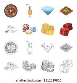 Domino bones, stack of chips, a pile of mont, playing blocks. Casino and gambling set collection icons in cartoon,outline style vector symbol stock illustration web.