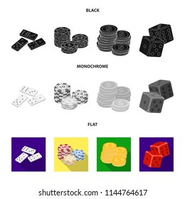 Domino bones, stack of chips, a pile of mont, playing blocks. Casino and gambling set collection icons in black, flat, monochrome style vector symbol stock illustration web.
