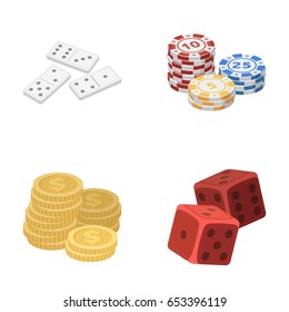Domino bones, stack of chips, a pile of mont, playing blocks. Casino and gambling set collection icons in cartoon style vector symbol stock illustration web.