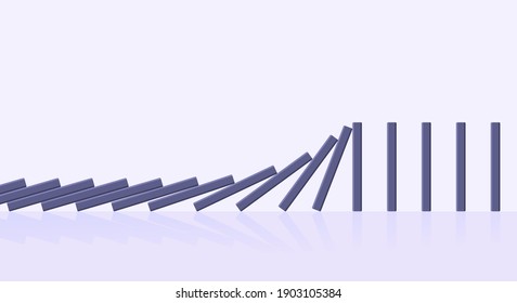 Domino effect business concept. Line in a row of falling board game blocks of dominoes flat style vector illustration. Business bankruptcy or crisis, risk chain reaction and finding solution metaphor.
