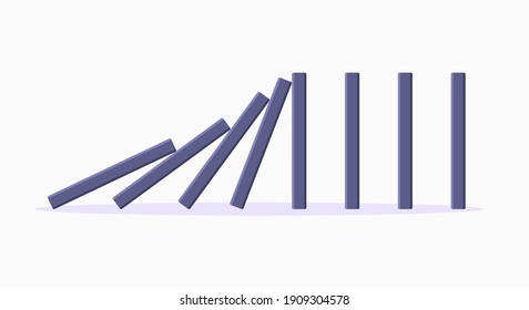 Domino effect business concept. Line in a row of falling board game blocks of dominoes flat style vector illustration. Business bankruptcy or crisis, risk chain reaction and finding solution metaphor.
