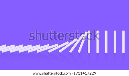 Domino effect business concept. Line in a row of falling board game blocks of dominoes flat style vector illustration. Business bankruptcy or crisis, risk chain reaction and finding solution metaphor.