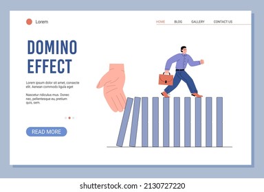 Domino effect business concept for web banner or landing page, flat vector illustration. Domino effect of stock market and economics collapse webpage template.
