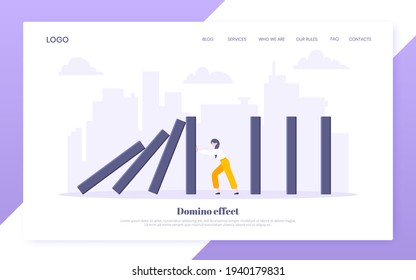 Domino effect business resilience metaphor vector illustration concept.