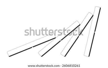 Domino effect chain reaction 2D line object. Crisis impact, cascading failure. Visual metaphor. Dominoes falling in sequence isolated clipart vector ink outline item. Monochrome spot illustration