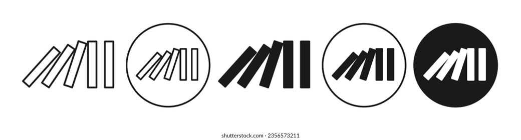 Domino effect icon. Falling disaster sequence of chain reaction of event symbol. dominoes row fall board game vector set. Flat outline of mechanical effect or cumulative effect in business crisis.