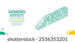 Domino effect. Isometric outline objects. Falling row of dominoes. Vector illustration.