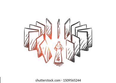 Domino effect, karma concept sketch. Hand drawn isolated vector