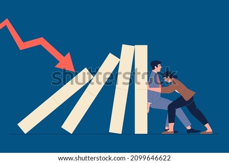 Domino effect. Leadership crisis, business management mistake metaphor. Managers prevent fall and risks. Economic strategy recent vector concept