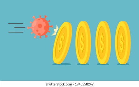 Domino effect on financial crisis and economic recession from Coronavirus crisis. business and company bankrupt with covid-19. Vector illustration.