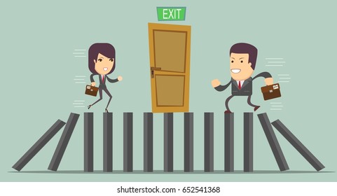domino effect and problem solving . businessman Against another another businessman . Business competition concept.