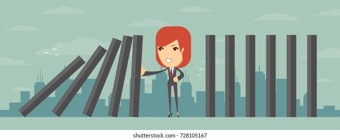 domino effect and problem solving. Stock flat vector illustration.