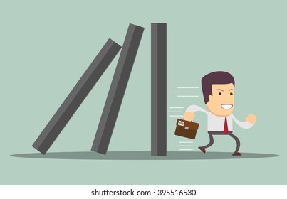 domino effect and problem solving, vector illustration