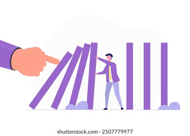 Domino effect, resilienceб risk management concept. Vector illustration.