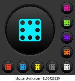 Domino eight dark push buttons with vivid color icons on dark grey background