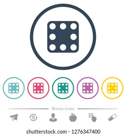 Domino eight flat color icons in round outlines. 6 bonus icons included.