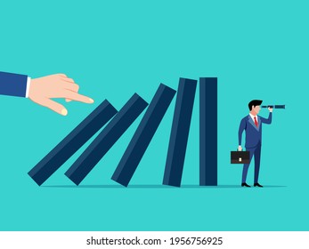 Domino is falling on businessmen looking to the future. Business crisis concept