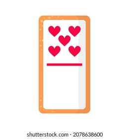 Domino five by zero hearts bone cookie with heart for Valentine's Day or wedding. Board games concept.