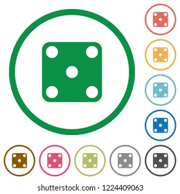 Domino five flat color icons in round outlines on white background