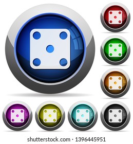 Domino five icons in round glossy buttons with steel frames