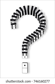 Domino formation in question mark.
A black and white 3D illustration of pieces of the domino game.