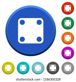 Domino four round color beveled buttons with smooth surfaces and flat white icons