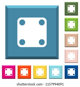 Domino four white icons on edged square buttons in various trendy colors