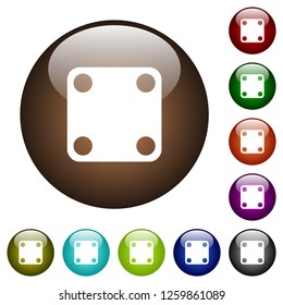 Domino four white icons on round color glass buttons