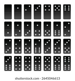 Domino full set. Dominoes bones. 28 pieces for game. Vector illustration