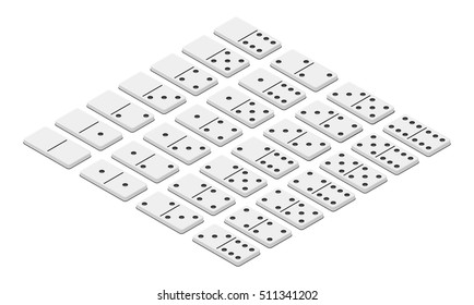 Domino full set, horizontal, in isometric style