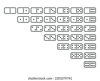 Domino Game. Set of domino bones. White pieces with black dots isolated on background. 
Vector illustration for game.
