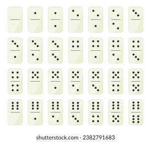 Domino game set in white on white background. Vector illustration.