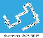 Domino game tiles. Playing domino, bones tile with numbers top view. Board game for two, gaming process step by step. Hobby neoteric vector background