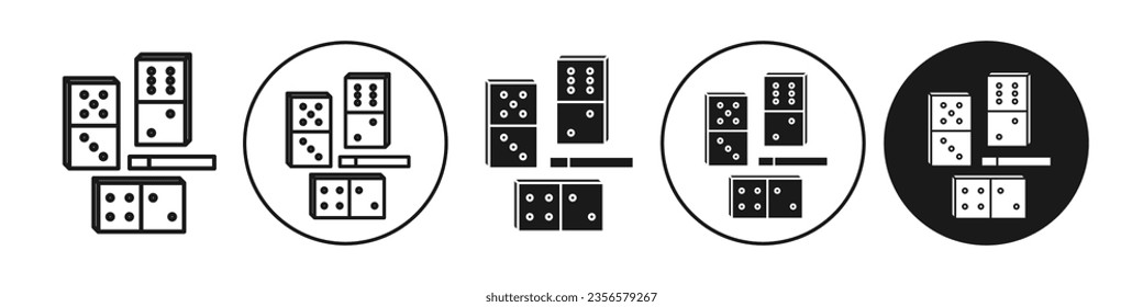 icono de Domino. Símbolo de juego divertido para dos jugadores. Juego de vectores de tablero con dados rectangulares con forma de punto. Esbozo plano de piezas de patrón de ladrillo de dominó. Logo de juguete estratégico para la diversión