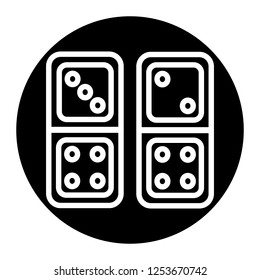 Domino icon vector on black circle. White background