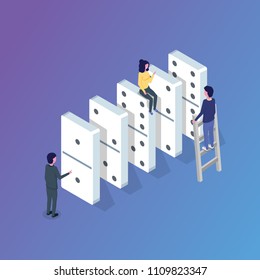  Domino isometric concept. Vector illustration in flat style.