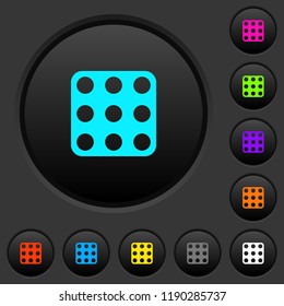 Domino nine dark push buttons with vivid color icons on dark grey background